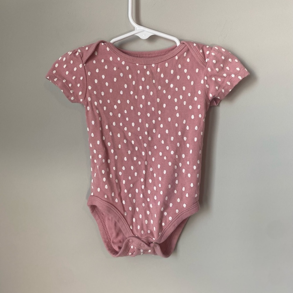 Cloud Island Pink and White Dotted onesie